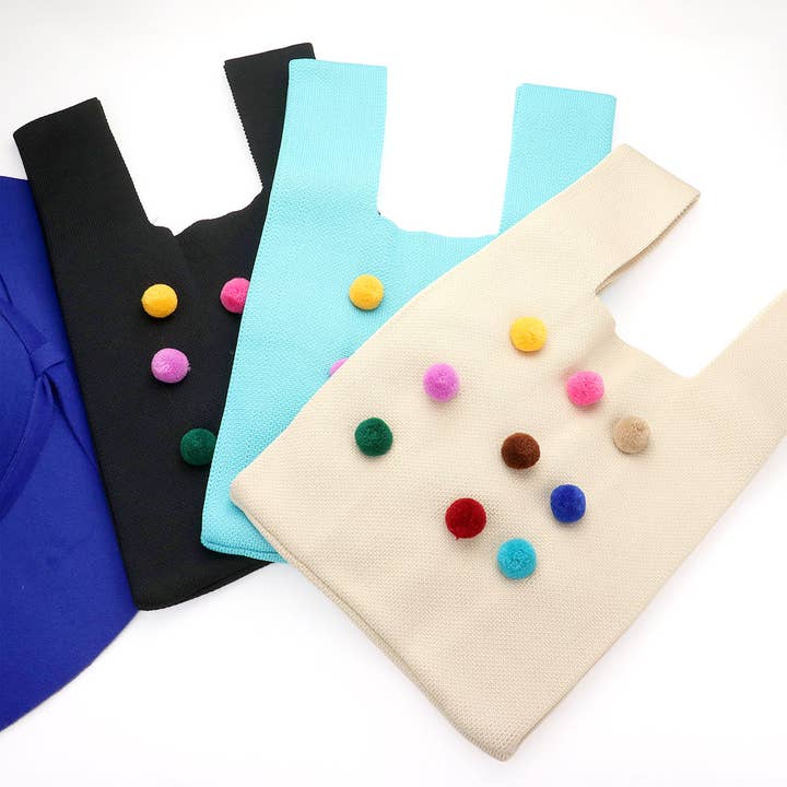 Pom Pom Embellished Knit Tote Bag for wholesale by Sensibling Corp.
