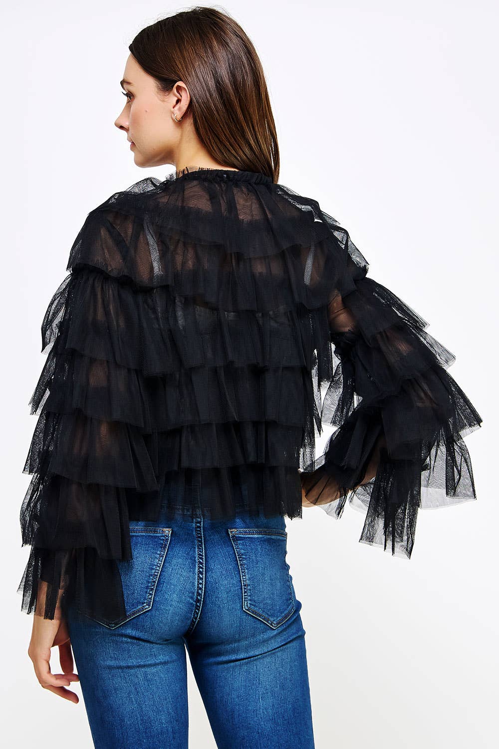 Strut & Bolt – Engroshandel Cardigan - Dame – Lag-på-lag-frynset tyl-cardiganjakke12