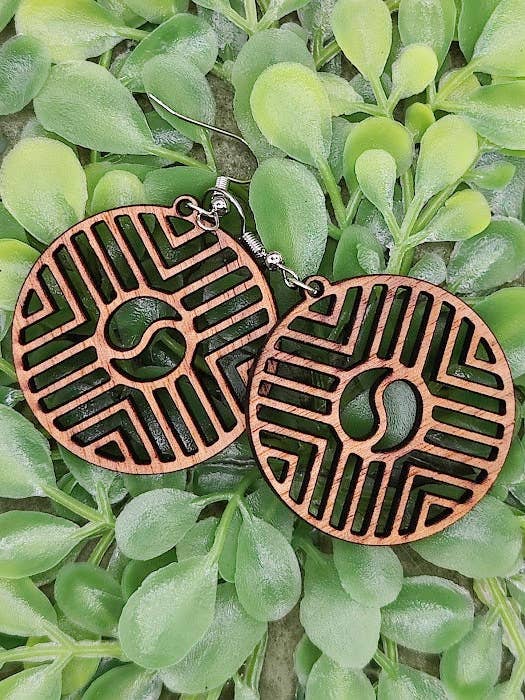 Geometric Stained Wood Earrings Round Dangle Jewelry Lightweight for wholesale by Greyrose Co