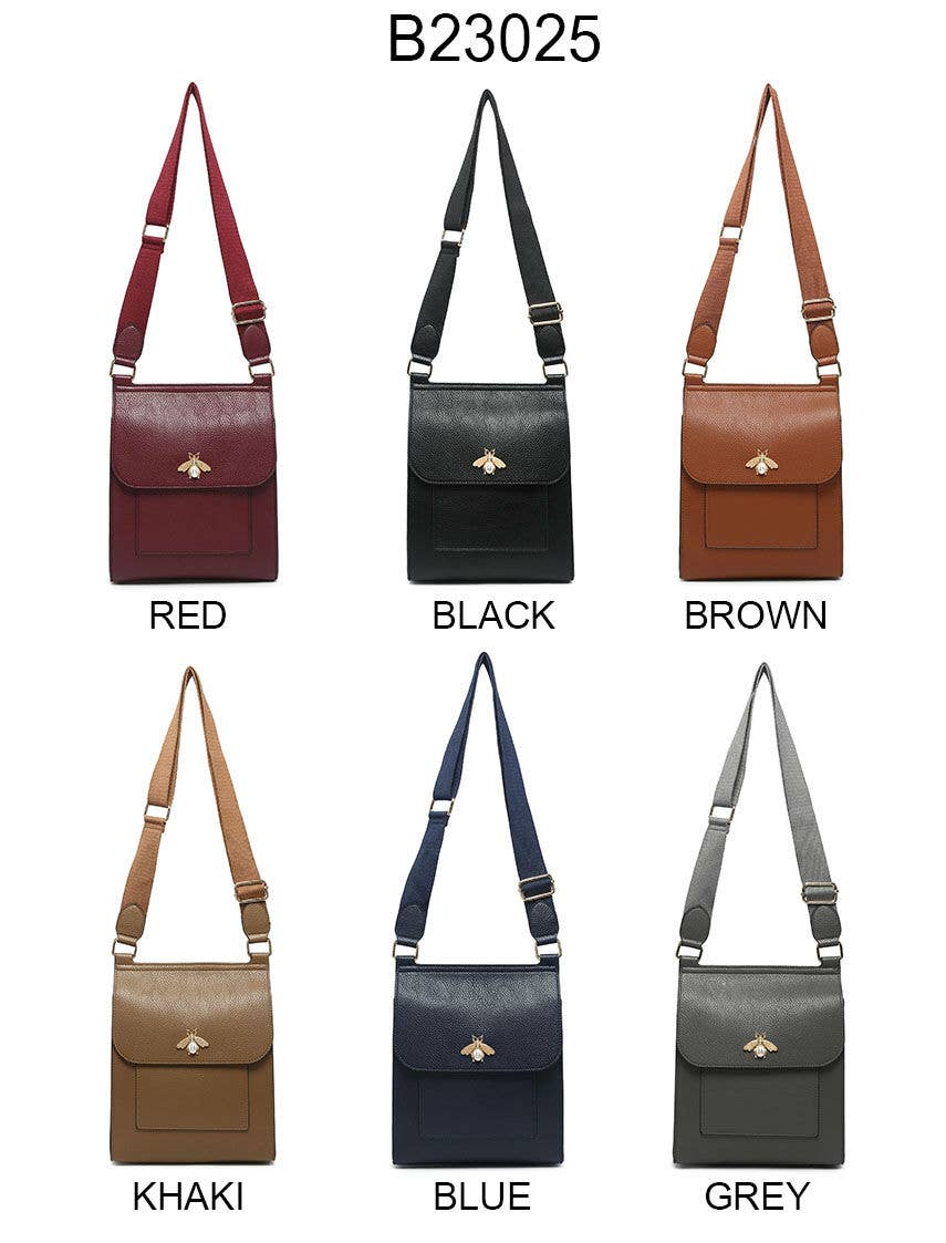 Papaya Fashion Ltd - Venta al por mayor Bandolera - Mujer - B23025-Bolso bandolera metálico con insignia de abeja perlado en la solapa11