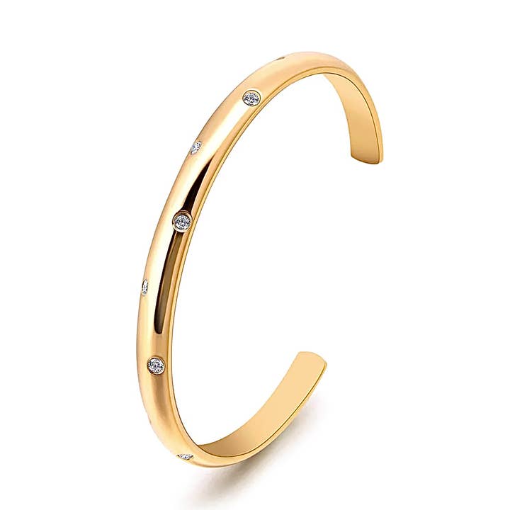 BG608 B.Tiff Gold 8-Stone Starlight Adjustable Bangle Cuff for wholesale by B.Tiff