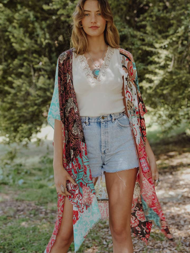 Leto Accessories - Wholesale Kimono - Women's - Spring & Summer Floral Patchwork Kimono4