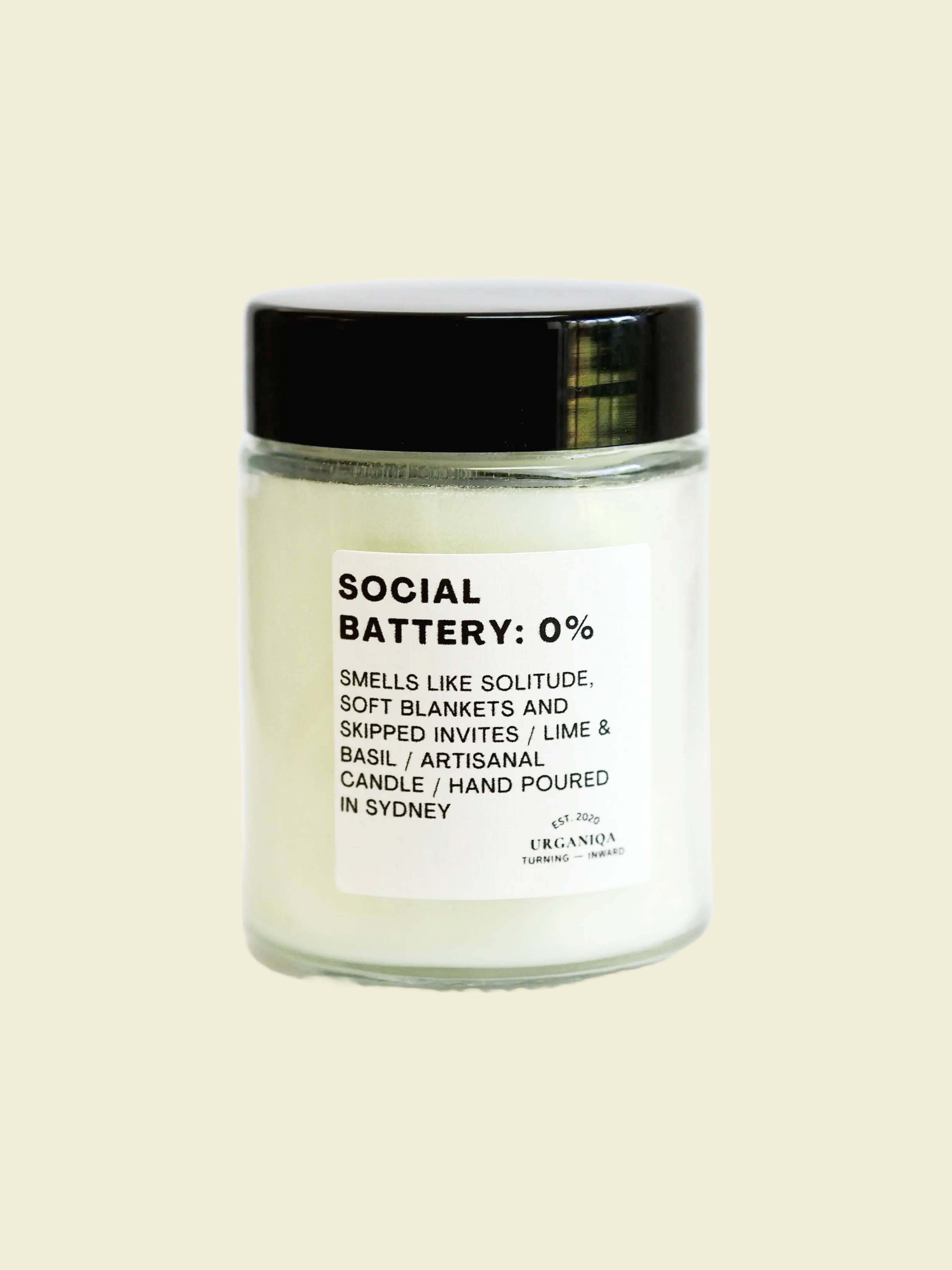 Urganiqa - Wholesale Jar/filled candle - Social Battery: 0% Scented Soy Candle | Unfiltered Collection