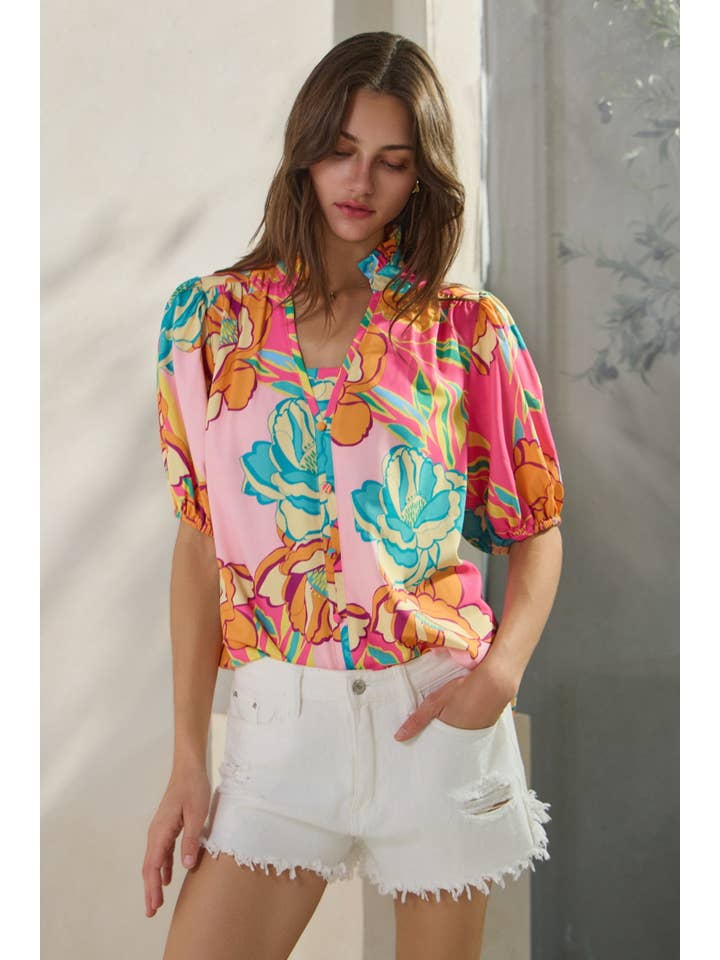Oddi - Wholesale Button Down Shirt - Women's - Floral Printed Blouse