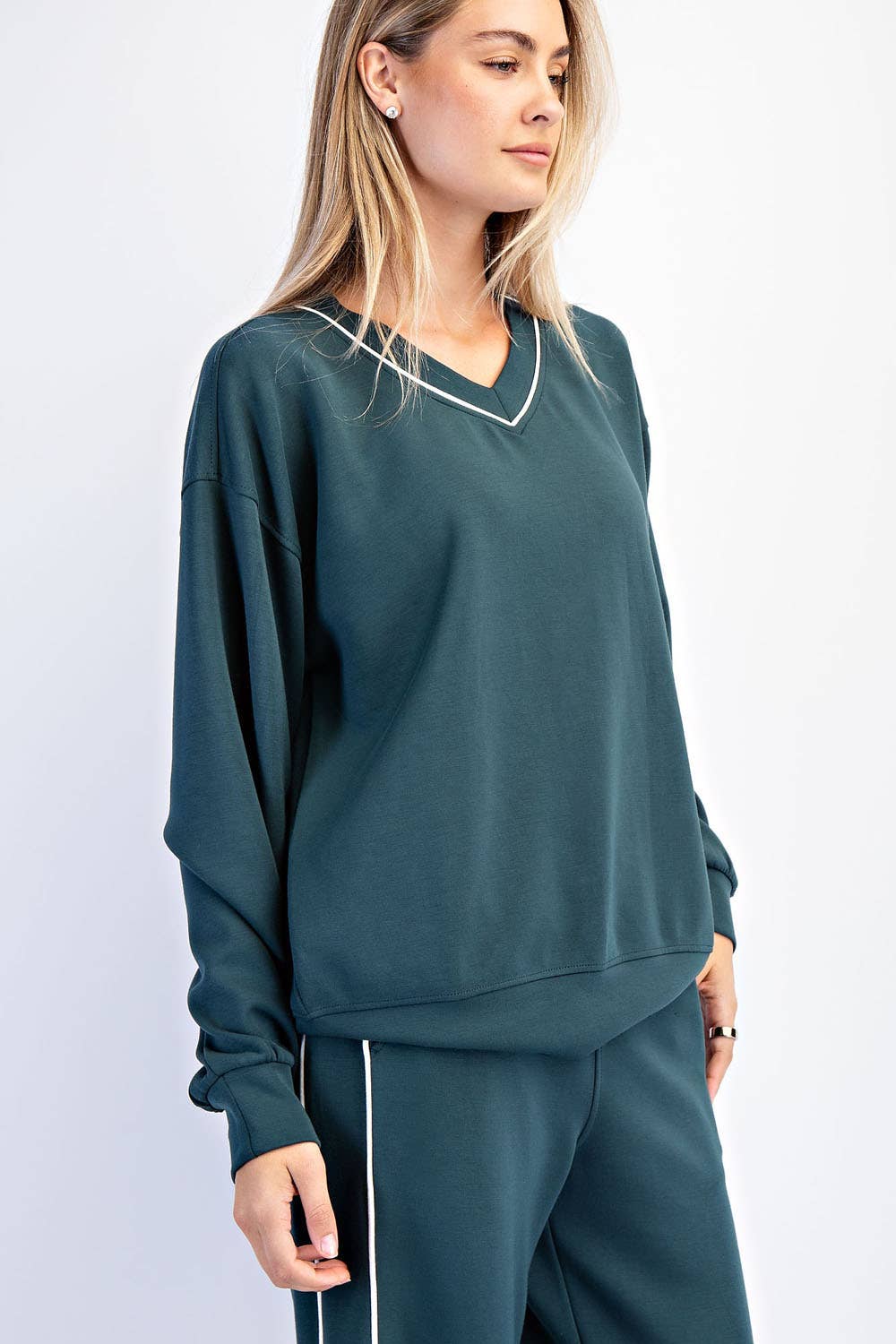 Rae Mode - Wholesale Lounge Top - Women's - MODAL SCUBA V NECK PIPING TOP10