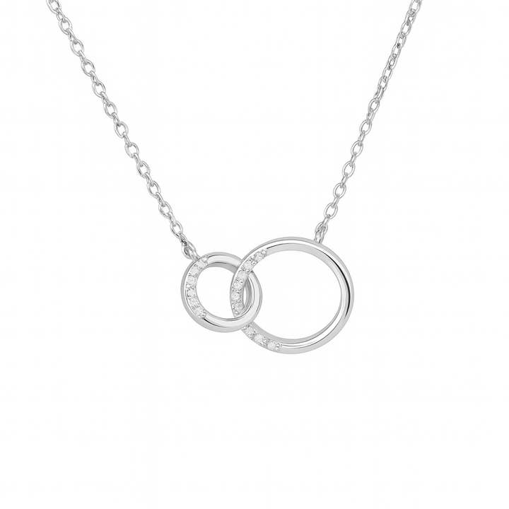 Two-circle necklace made of 925 rhodium-plated silver with zirconia for wholesale by Impala