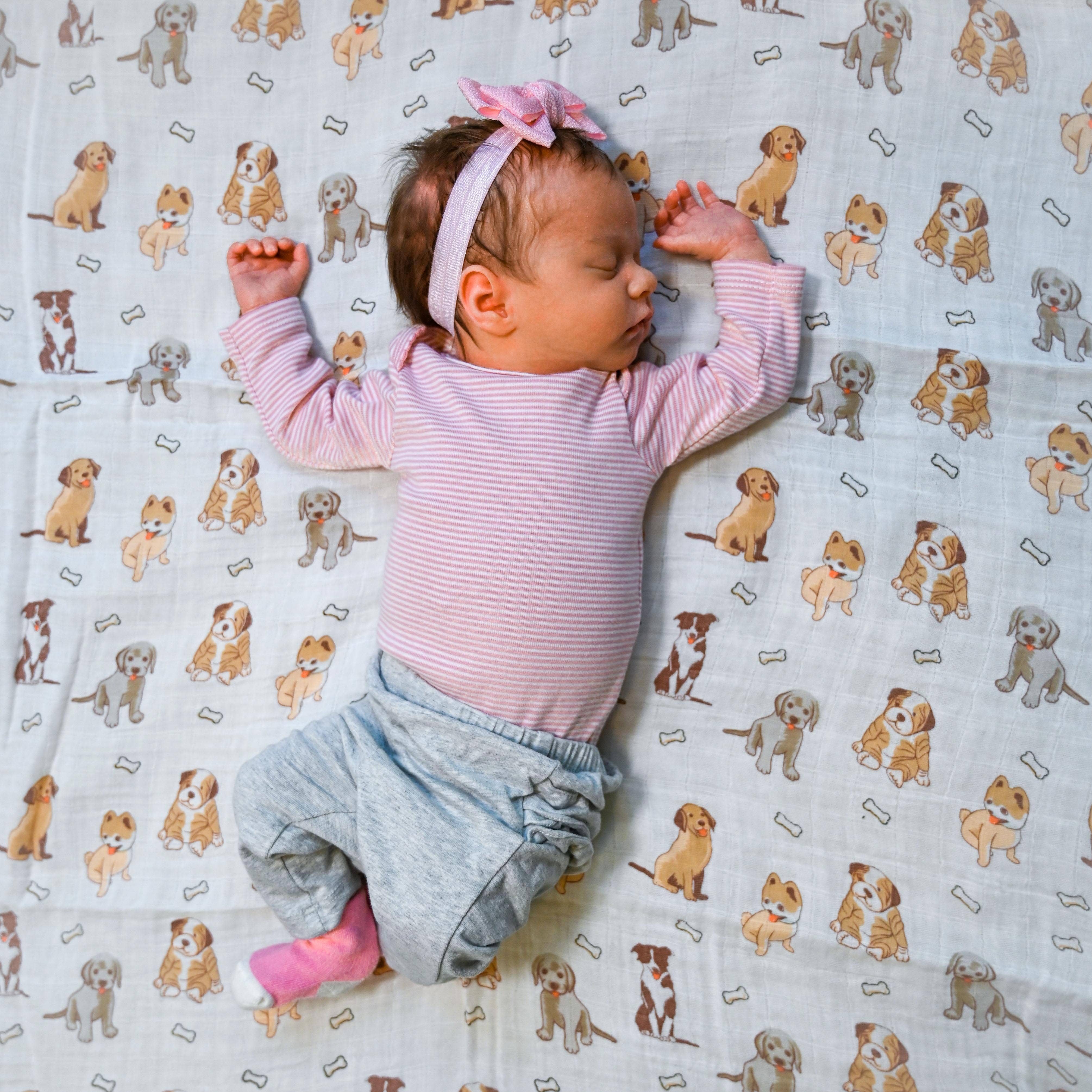 LollyBanks - Wholesale Swaddle - Baby - Woof Woof Baby Muslin Swaddle Blanket4