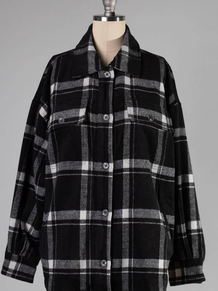 FST1330-STK Long Sleeve Button Down Soft Plaid Shacket 6PK for wholesale by Fascination by Intrend