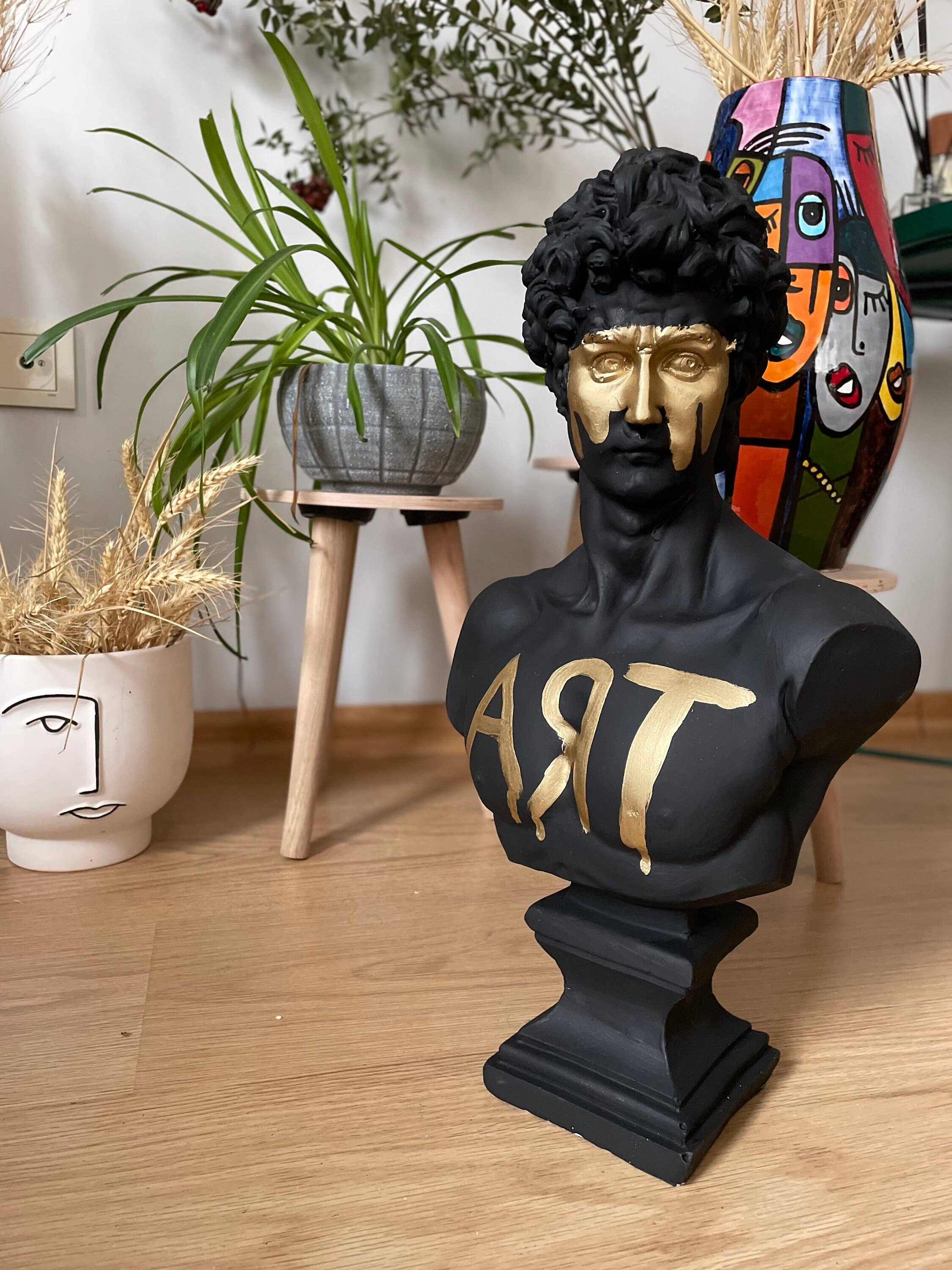 RomaArtSculptures - Vendita all'ingrosso Scultura - Grande scultura statua di busto di David con dettagli dorati5