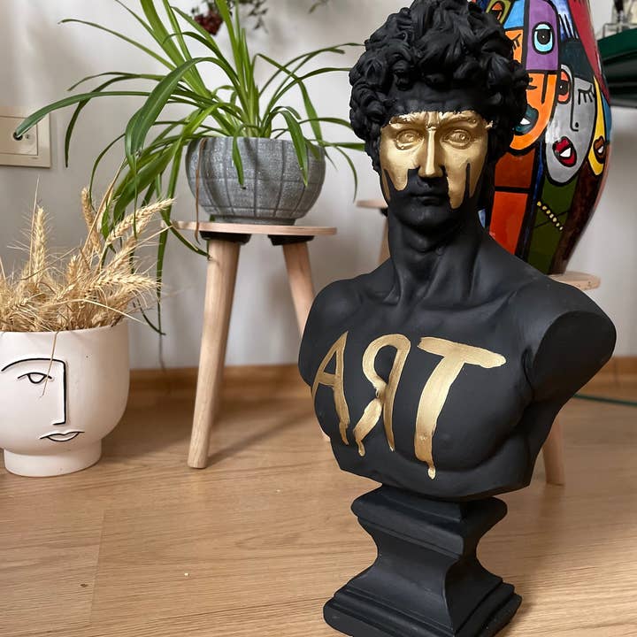 RomaArtSculptures - Vendita all'ingrosso Scultura - Grande scultura statua di busto di David con dettagli dorati5