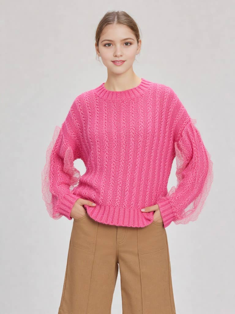 VERY J - Wholesale Knit Sweater - Women's - 12W2901V-Lace Trim Oversized Knit Sweater Top0