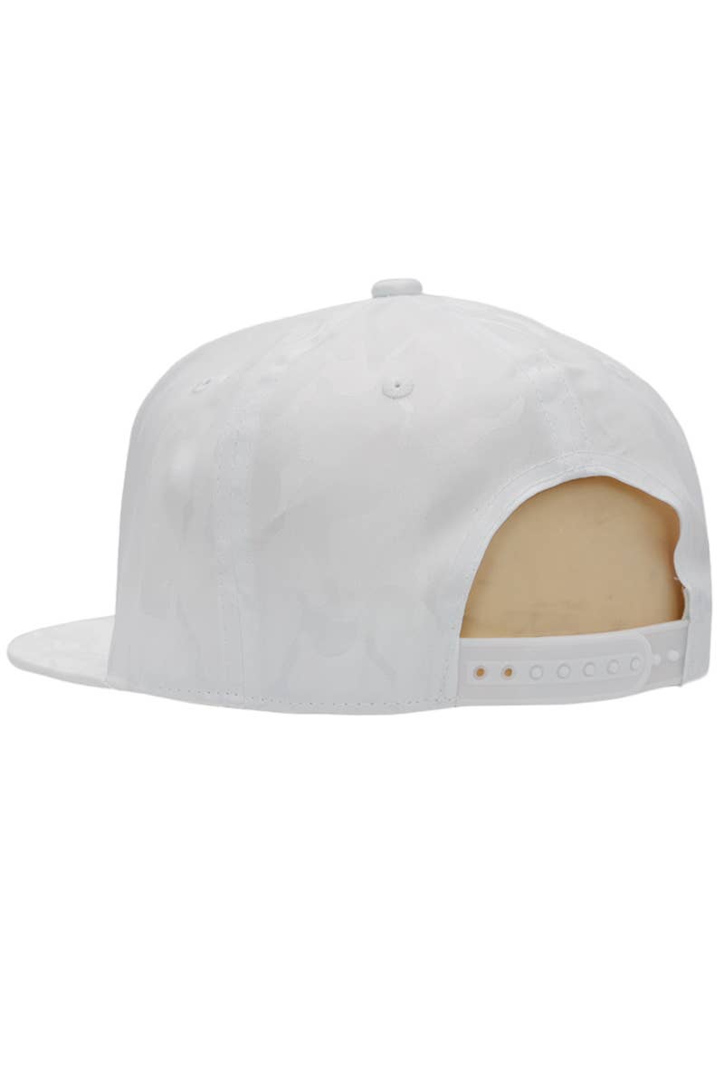 Cap Zone - Wholesale Flat Brim Cap - Men's - Gold Marijuana Leaf Embossed Camo Polyester Fabric Snapback8