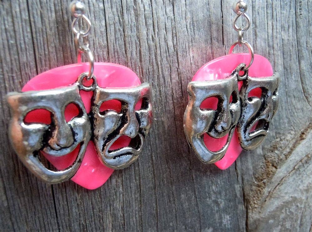 Simply Raevyn - Wholesale Dangle Earrings - Theater Mask Charm Guitar Pick Earrings25
