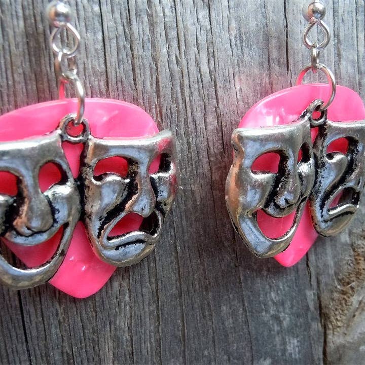 Simply Raevyn - Wholesale Dangle Earrings - Theater Mask Charm Guitar Pick Earrings25