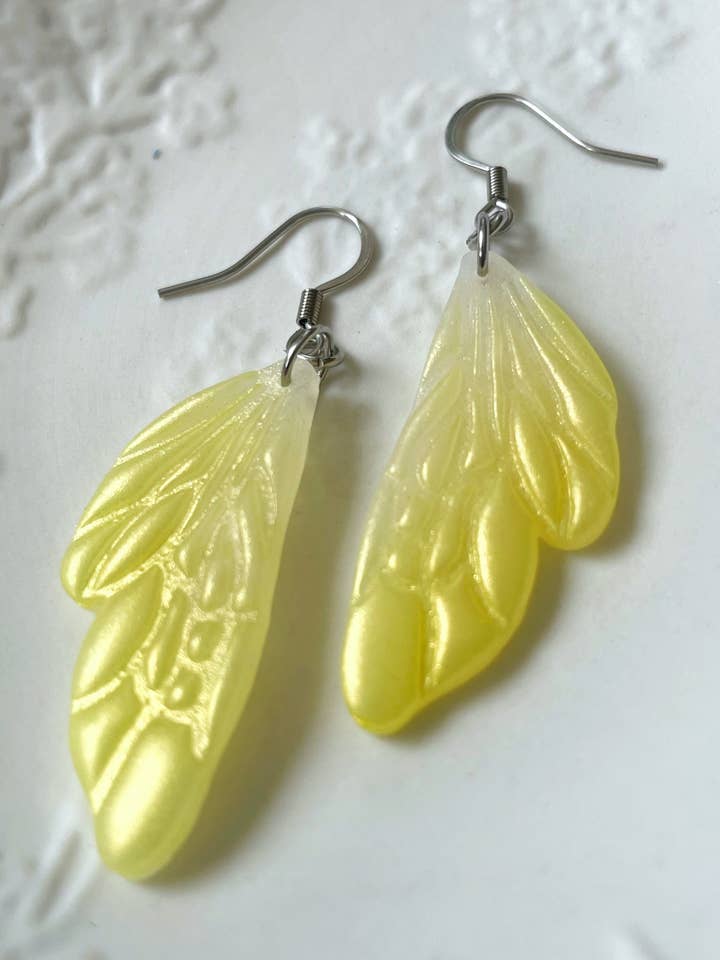 Saffron the Yellow Fairy Wing Earrings for wholesale by Emily C Designs