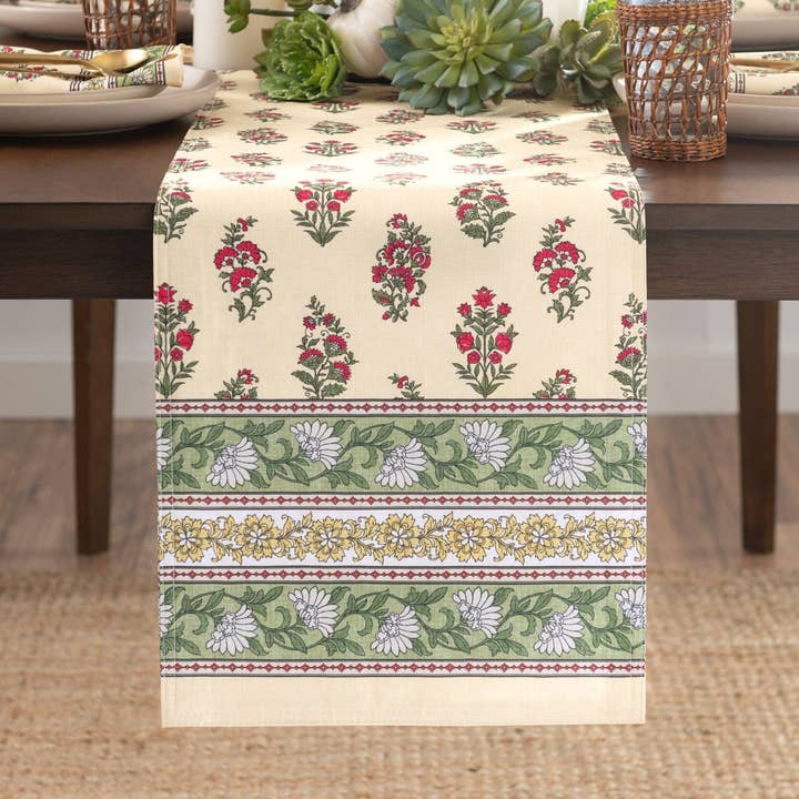 Nomad Harvest Block Print Table Runner - 13x70 for wholesale by Threadmade Home