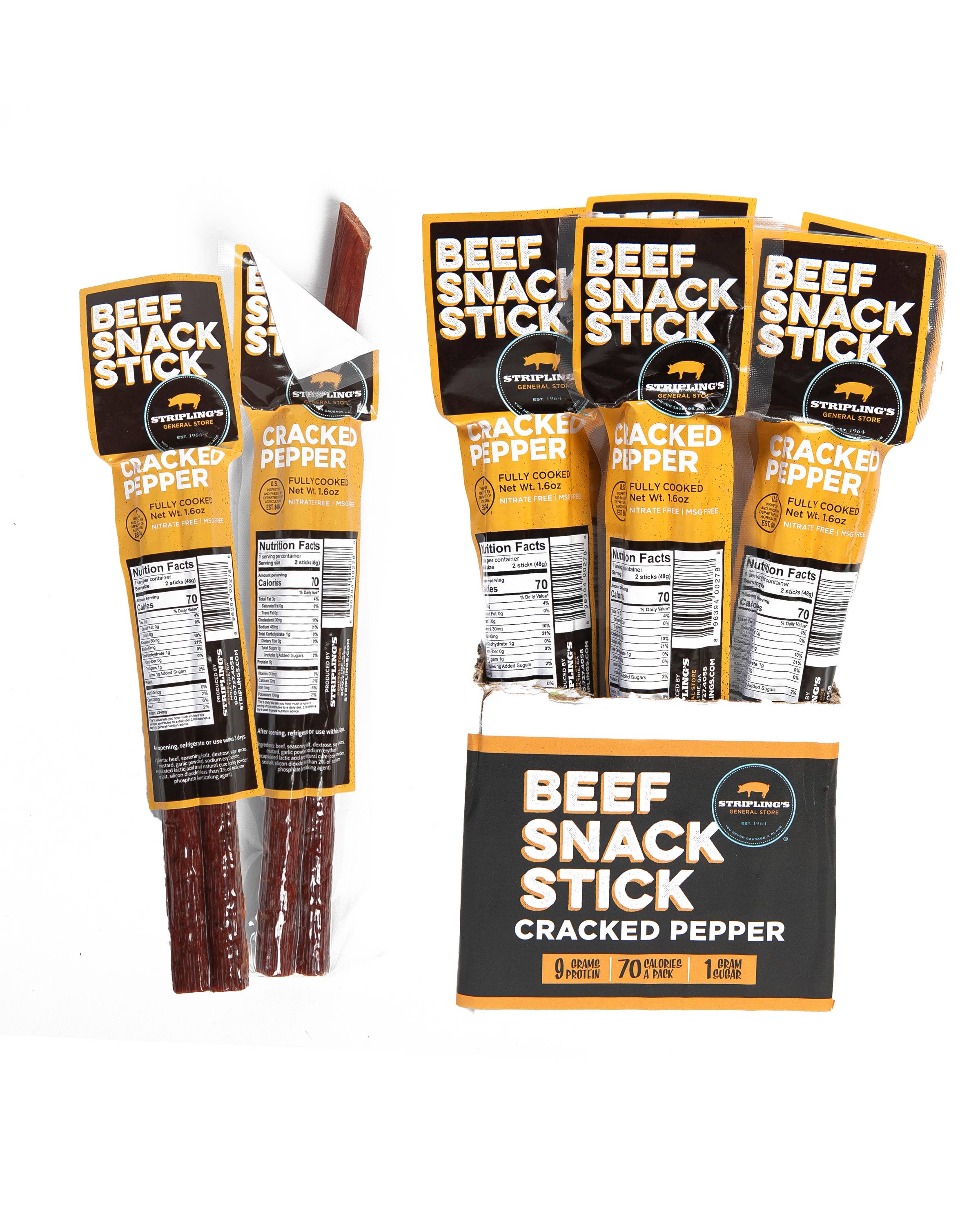 Stripling's General Store - Vente Viande séchée - Bâtonnet de bœuf au poivre concassé de 1,6 oz