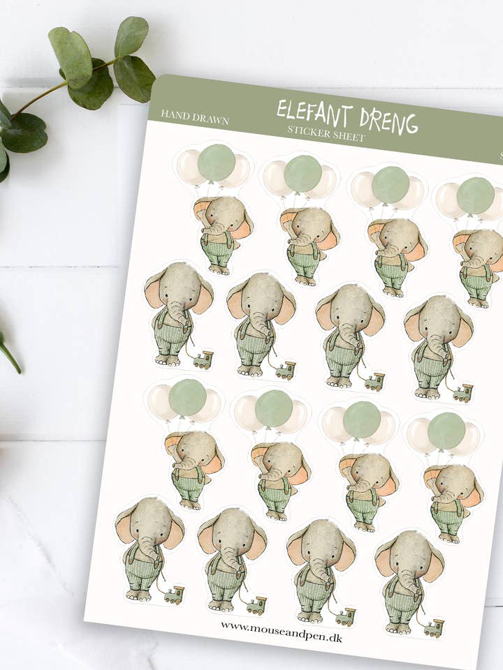 Elephant boy - Sticker sheet for wholesale by Mouse and Pen Illustration ApS