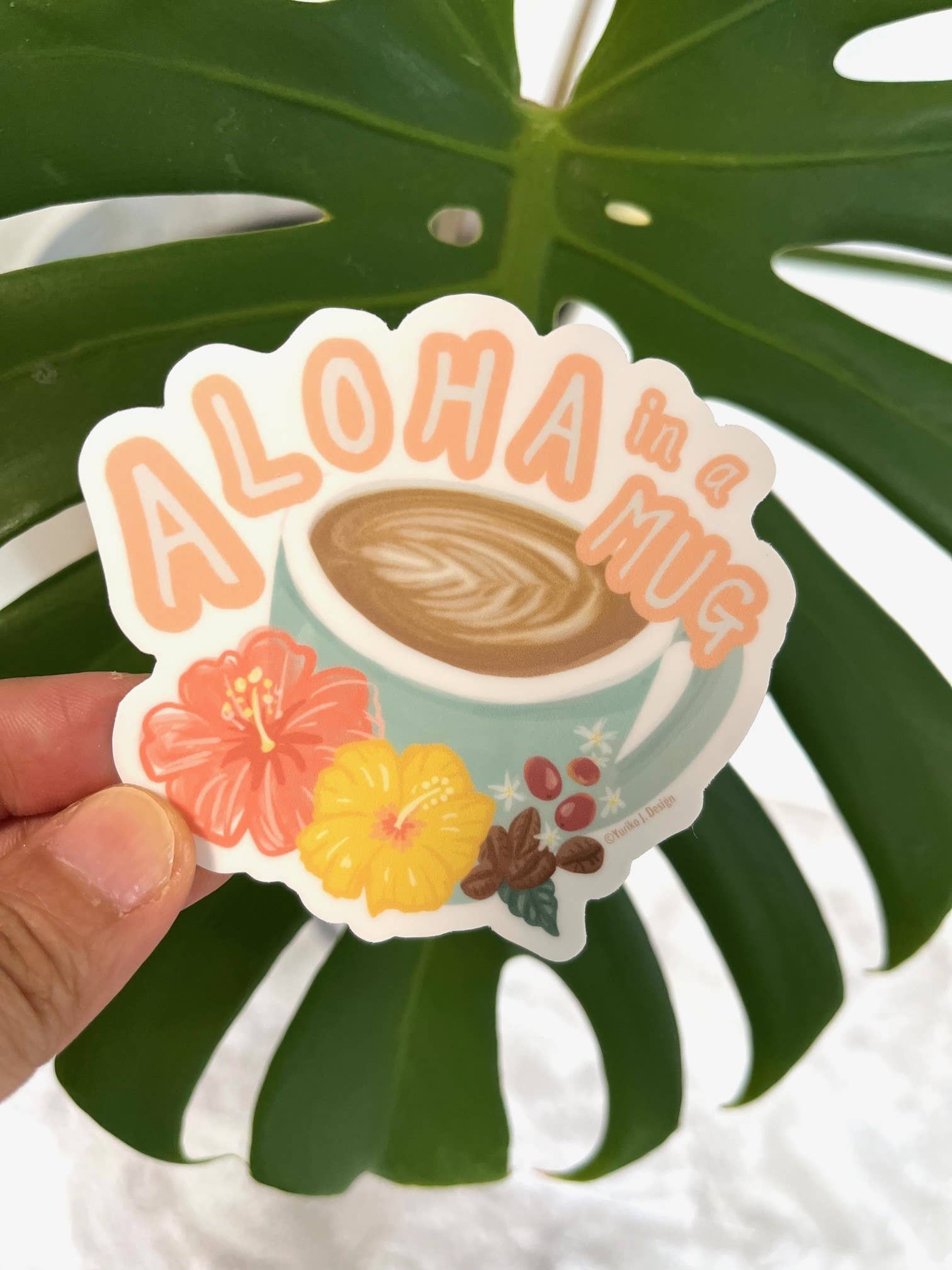 Hibiscus Aloha em Caneca Adesivo Café -Havaí /Café/Café por atacado de Island Stickers & More / Yuriko J. Design