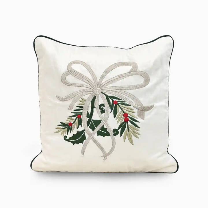 Holiday Bow Embroidered Pillow Cover for wholesale by Thread To Form