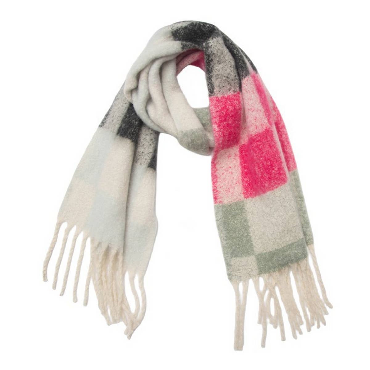 ACCITY - Wholesale Scarf - Women's - Tassel Circle Yarn Checkered Scarf for Fall/Winter_CWASC12801