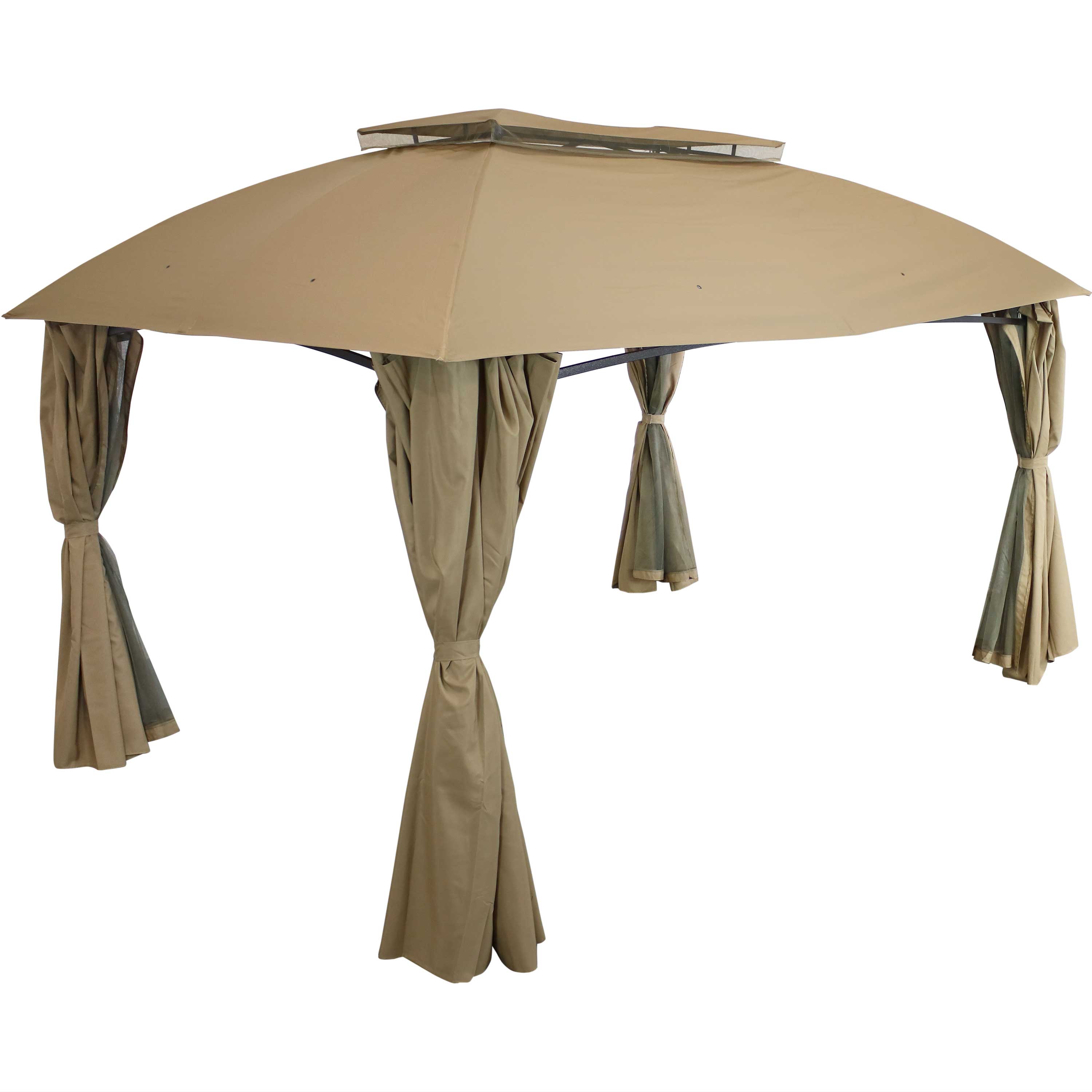 Sunnydaze Decor - Wholesale Outdoor Ornament/Decor - 10 x 13 Soft Top Polyester Gazebo with Privacy Wall - Tan1