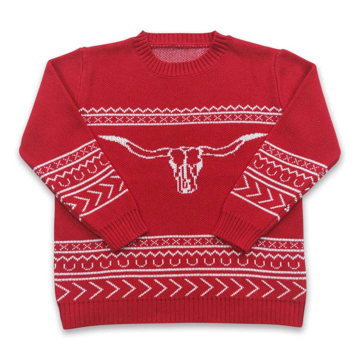 Yawoo Garments - Wholesale Knit Sweater - Kids - Olive bull skull aztec cow baby kids sweater4