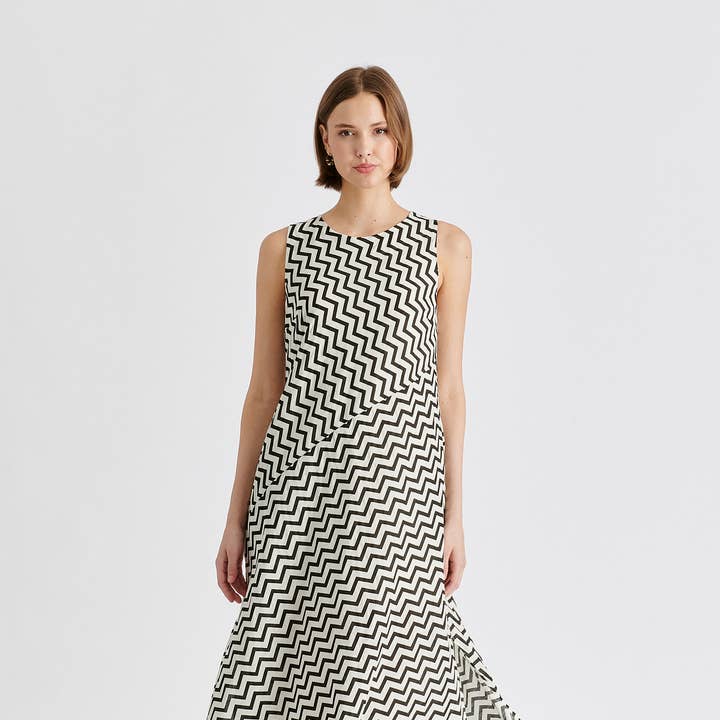 A-Line Midaxi Dress in Zigzag Pattern für den Großhandel von Paisie