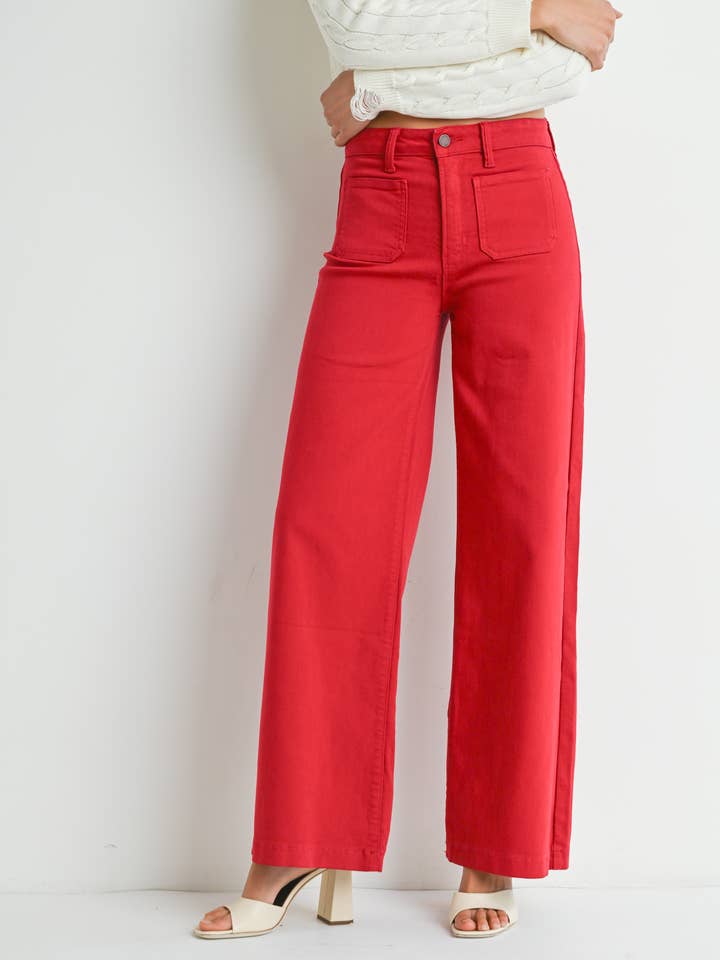 JBD DP790 - Pantalon large avec mini poche patch rouge foncé pour la vente par JBD