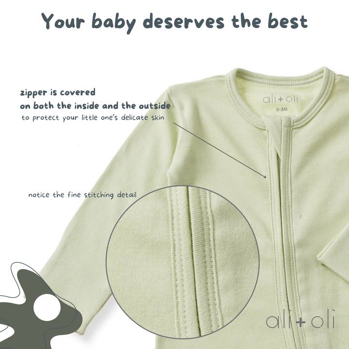 Ali+Oli - Wholesale Clothing Set - Baby - Baby Footie 2-Way Zipper – Organic Cotton Lounge Wear