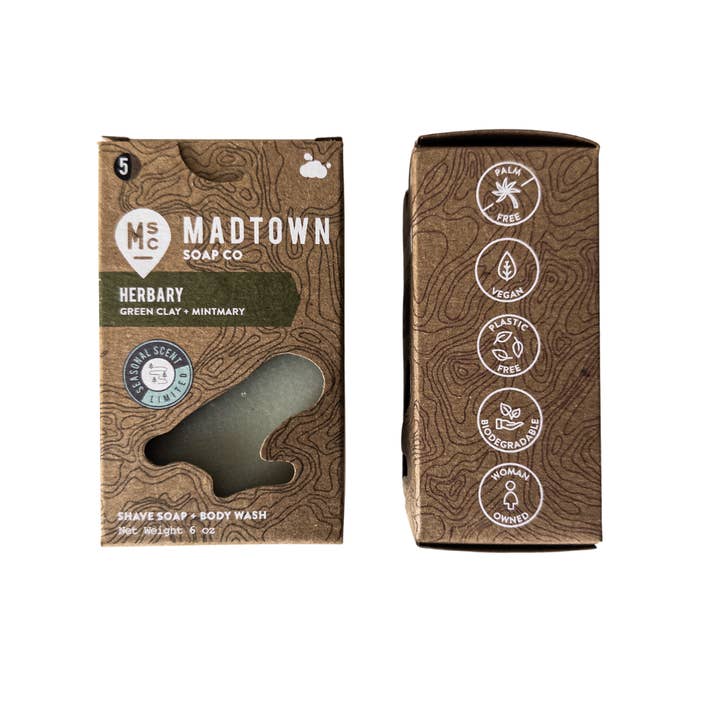 Madison Soap Co - Wholesale Bar Soap - Herbary. Rosemary + Mint Green Herb Soap. 6 oz. 3