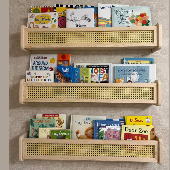 Wall Mount Rattan Shelf Montessori for Kids, Nursery, Boho for wholesale by CosyDecorArt