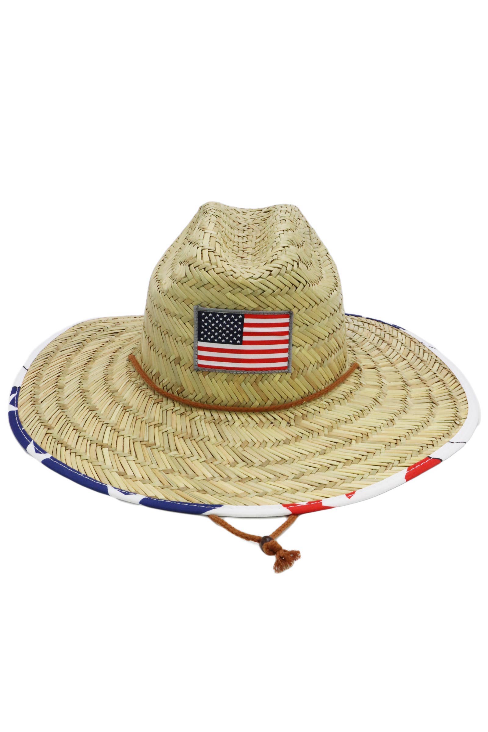 American Flag Under Brim Rush Straw Lifeguard Hat for wholesale on Faire2