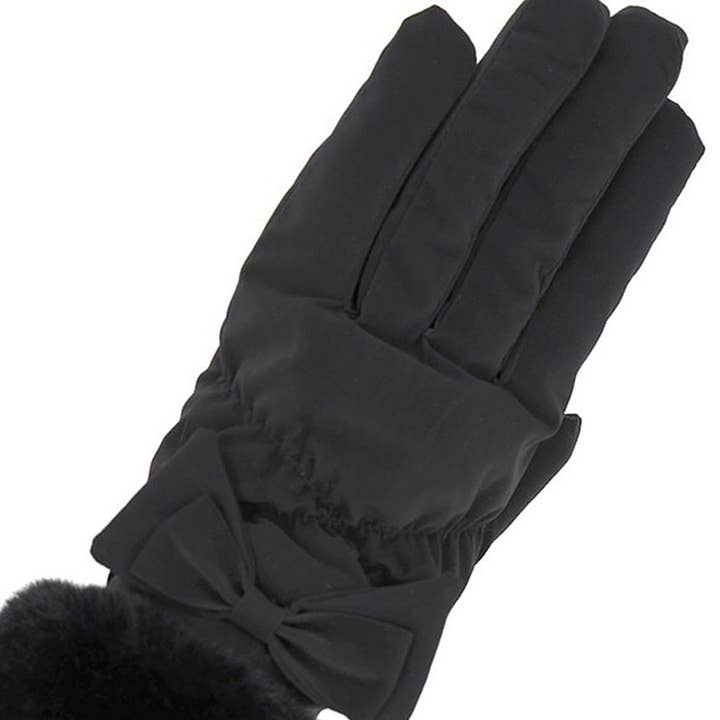 Bow And Faux Fur Cuff Fleece Smart Touch Gloves for wholesale by 3AM BY H&D ACCESSORIES