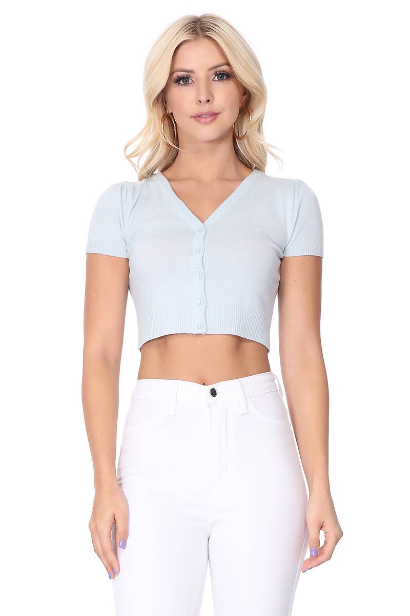 Mak - Vente Cardigan – femme - Cardigan boléro court à manches courtes bouffantes et col en V HB213729