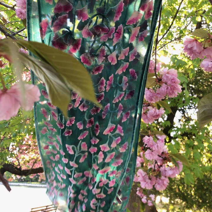 Sherit Levin Textiles - Wholesale Scarf - Women's - Devoré Silk velvet Hand Painted Floral Scarf5