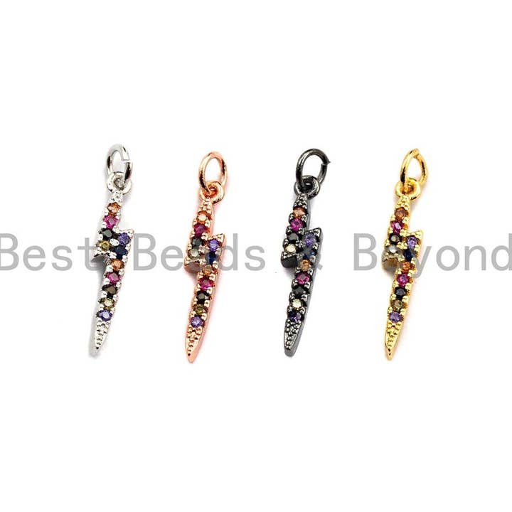 Pendentif en forme de foudre coloré CZ Micro Pave, breloque pendentif en zircone cubique, 3x17mm, sku #Z554 pour la vente par BestBeads&Beyond