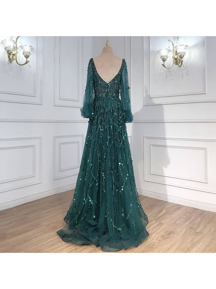 pinkblu02 - Wholesale Gown - Women's - Beaded Evening Gown Puff Sleeve Maxi Dresses