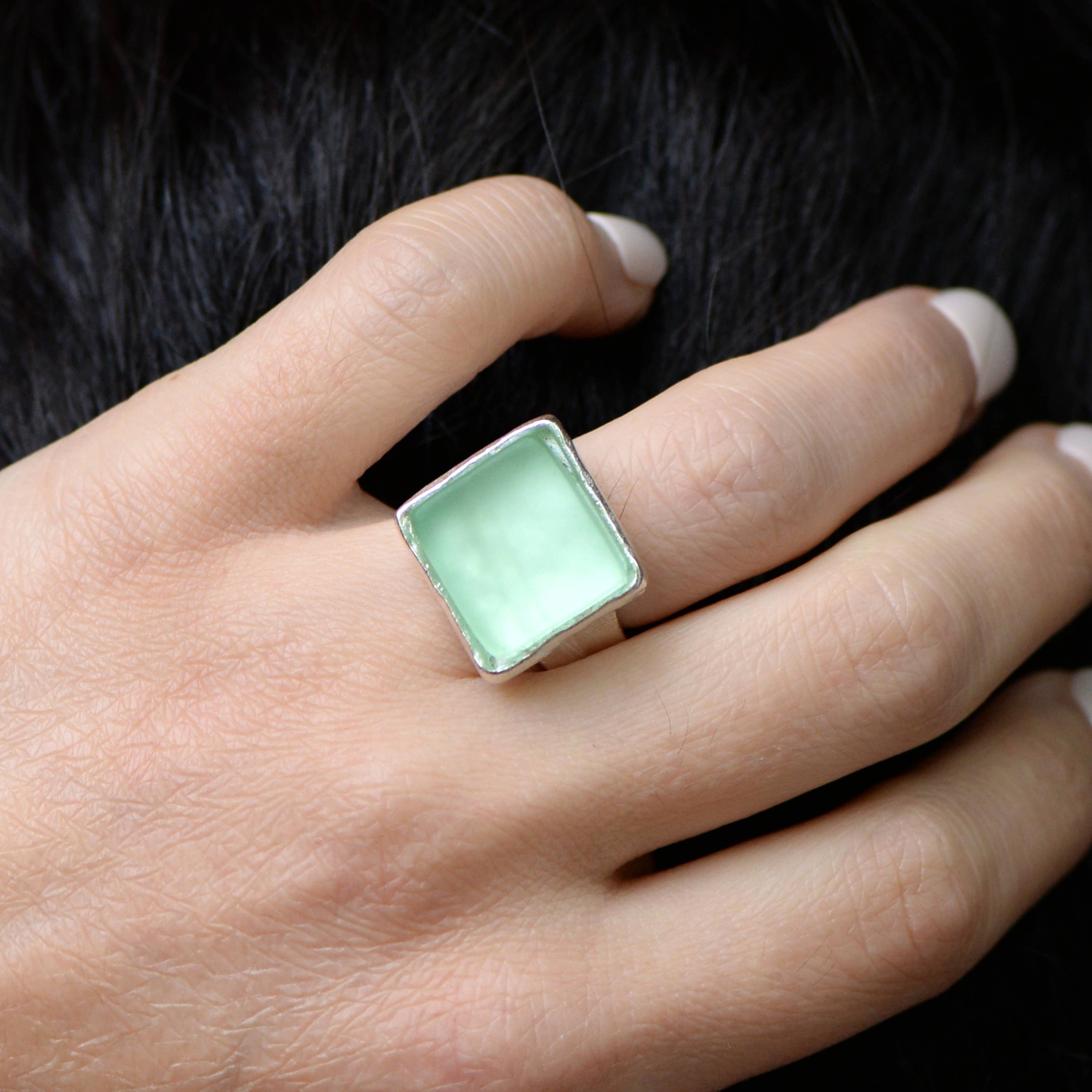 Smart Glass Recycled Jewelry - Wholesale Cocktail/Statement Ring - CUBE RING SILVER | Recycled | Museum Quality | Upcycled 10