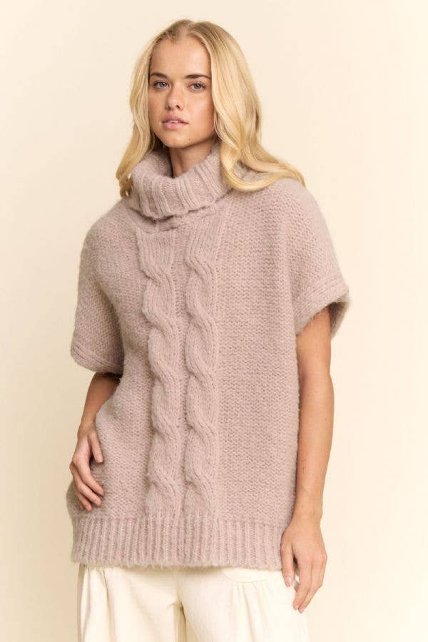 Taupe CABLE KNIT MOCK NECK SWEATER VEST for wholesale on Faire3