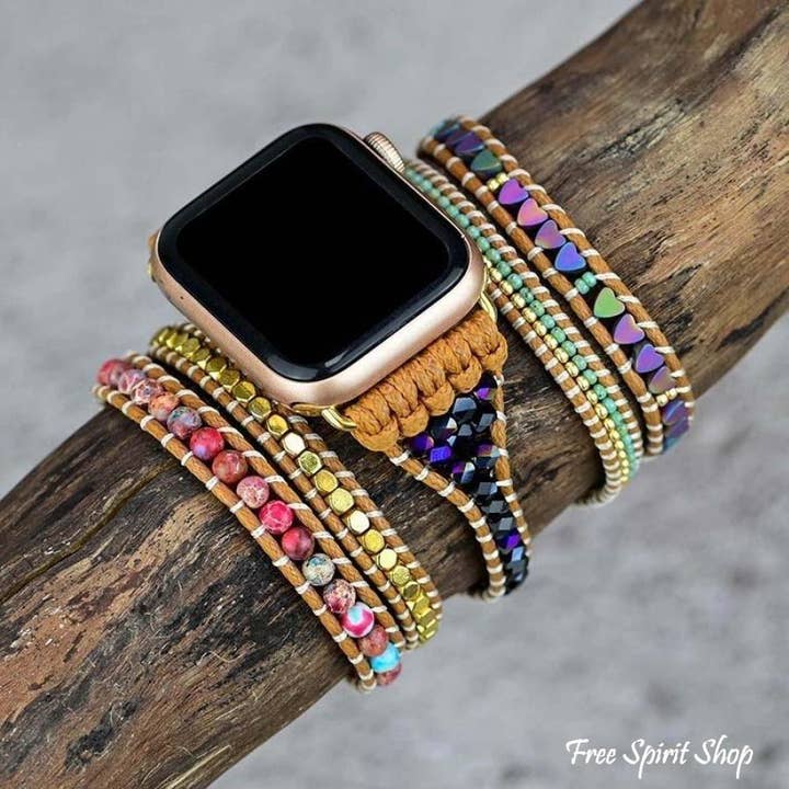 Free Spirit Shop – wholesale Klockarmband/-rem - Dam – Naturlig hematit hjärta & jaspis pärlstav Apple Watch Band