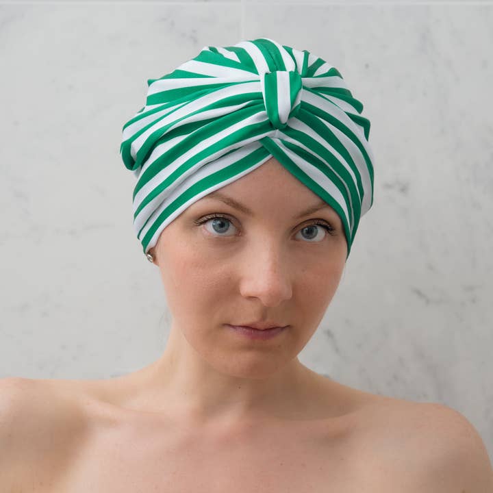 Dilly Daydream - Wholesale Showercap - Stripey Green Shower Turban1