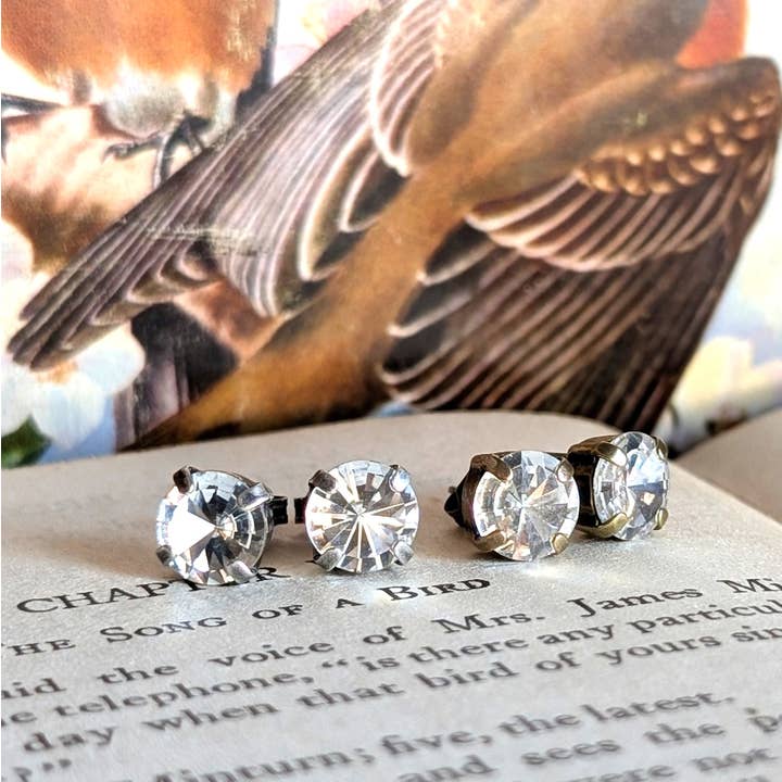 Clear Rivoli 8mm Vintage Rhinestone Post Earrings for wholesale by Christine Stoll | Altered Relics