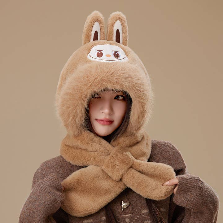 Chapeau, écharpe et gants en peluche coupe-vent d'hiver mignons tout-en-un. pour la vente par Little Trendy