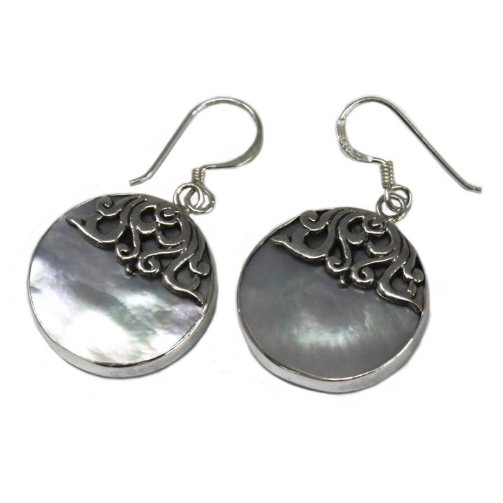 Shell & Silver Earrings - Classic Disc - MOP for wholesale by Ancient Wisdom