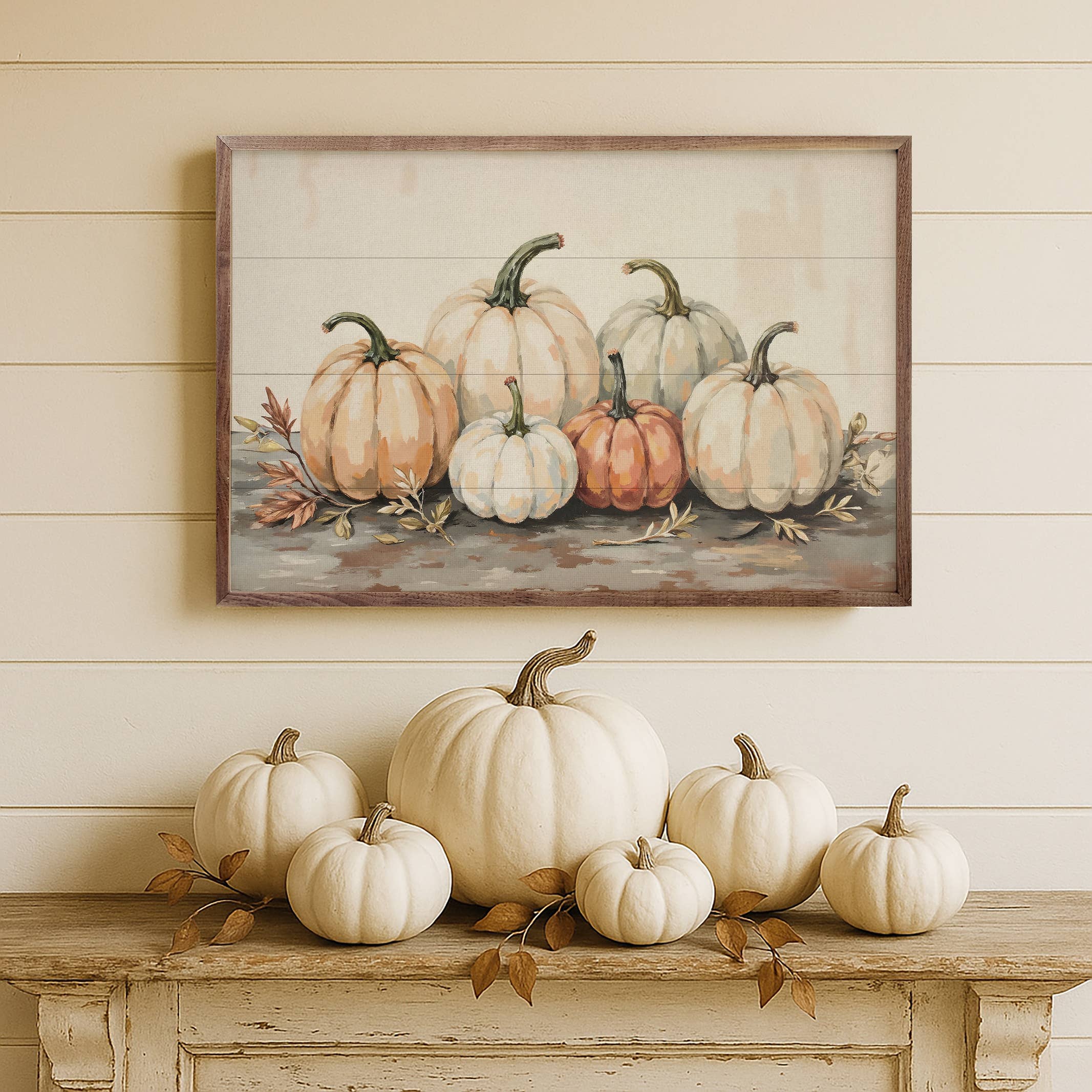 Kendrick Home - Wholesale Wood Wall Art - Gathered Pumpkins On A Tabletop2