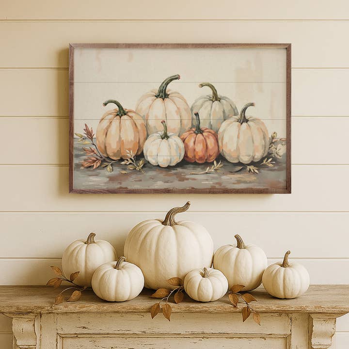 Kendrick Home - Wholesale Wood Wall Art - Gathered Pumpkins On A Tabletop2