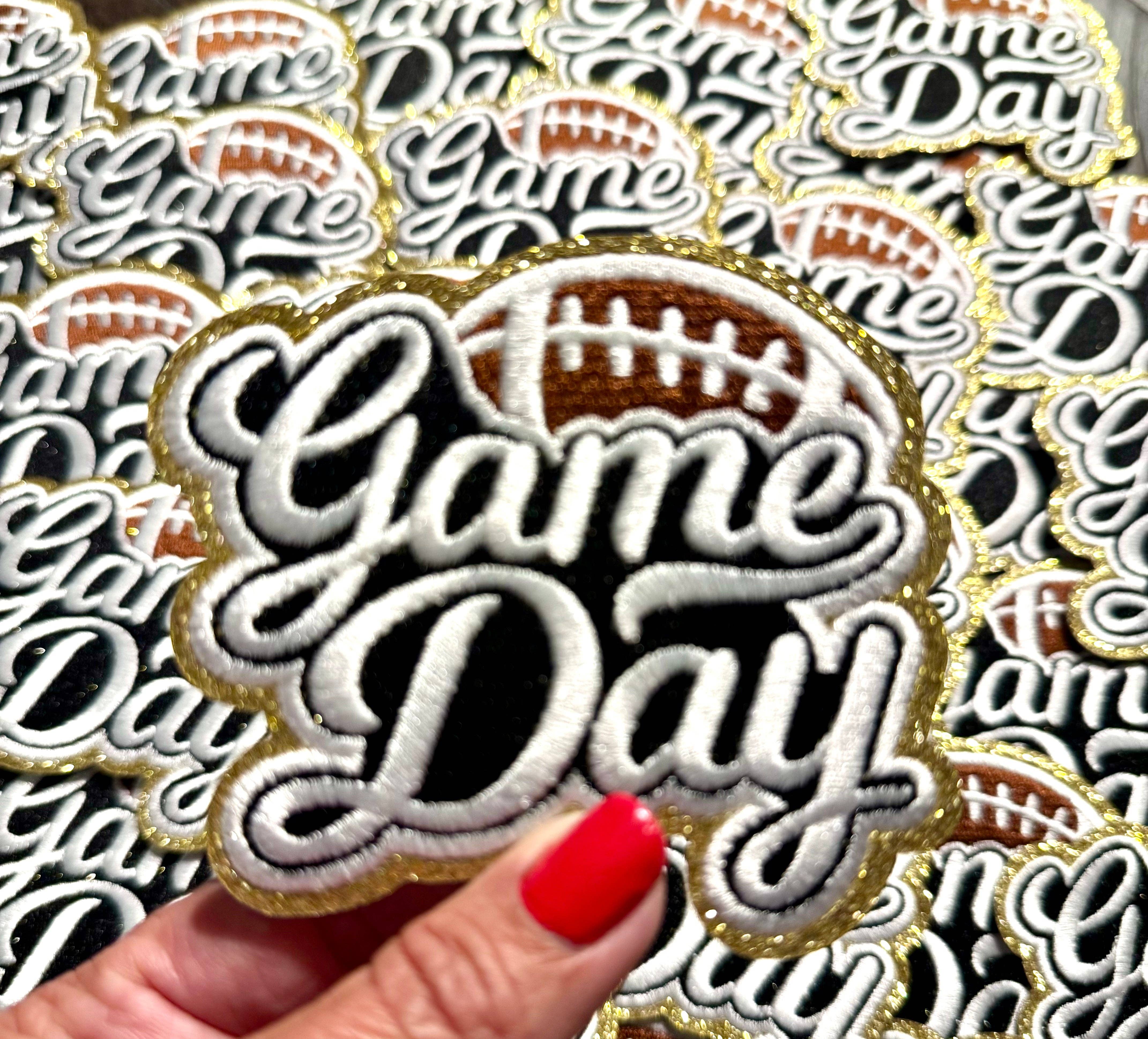 sequinandstiches - Wholesale Patch - Game Day Patch. Football Patch,Trucker Hat Patch, Glitter Patch, Iron On Patch, Sports Patch, Game Day Patch, Patch for Hat, DIY, White embroidered  Patch2