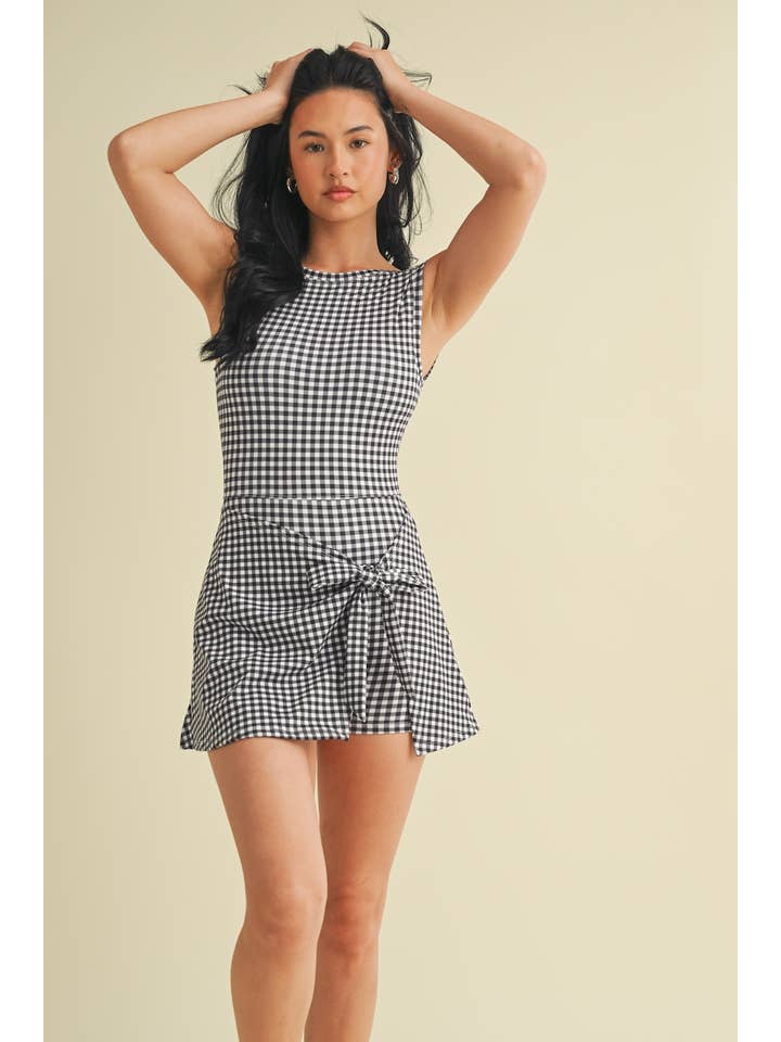 KIMBERLY C - Wholesale Athletic Dress - Women's - Gingham Print Sleeveless Wrap Tie Front Dress 56