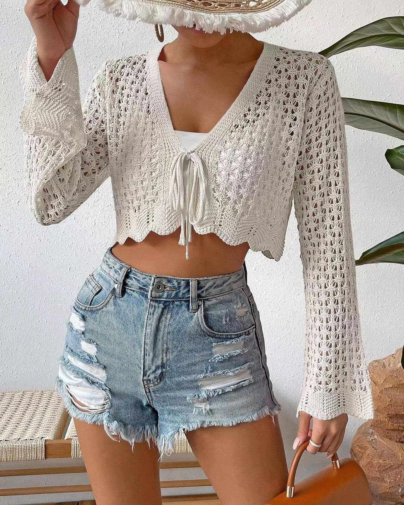 Rosa Clothing - Vente Cardigan – femme - Cardigan à manches évasées à lacets avec découpe solaire5